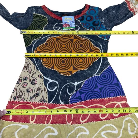 RISING INTERNATIONAL Dress Medium 3/4 Sleeve Boho Patchwork Embroidered Hippie - Picture 6 of 10